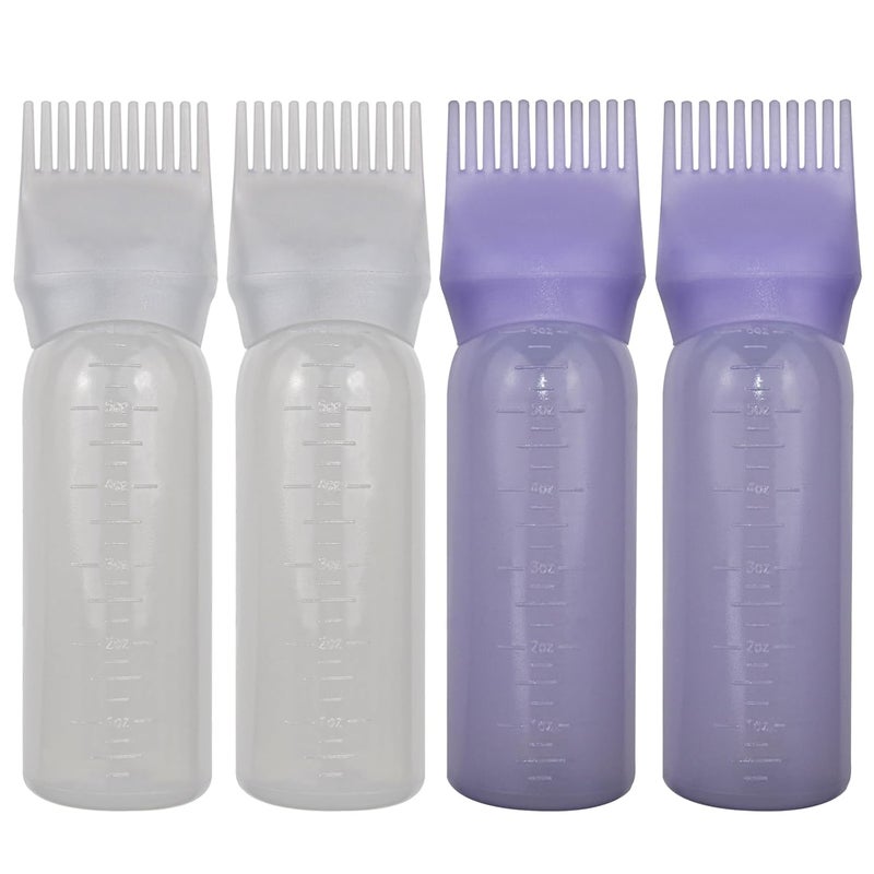FZWONVUC 4 Pack Root Comb Applicator Bottle, Hair Oil Comb Applicator for Hair Dye, Shampoos, Salons (White+Purple) - Image 1